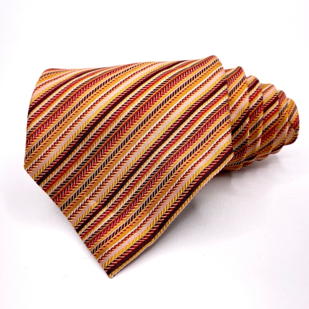 Valentino Tie Orange Red Striped Pattern Silk - Picture 2 of 3
